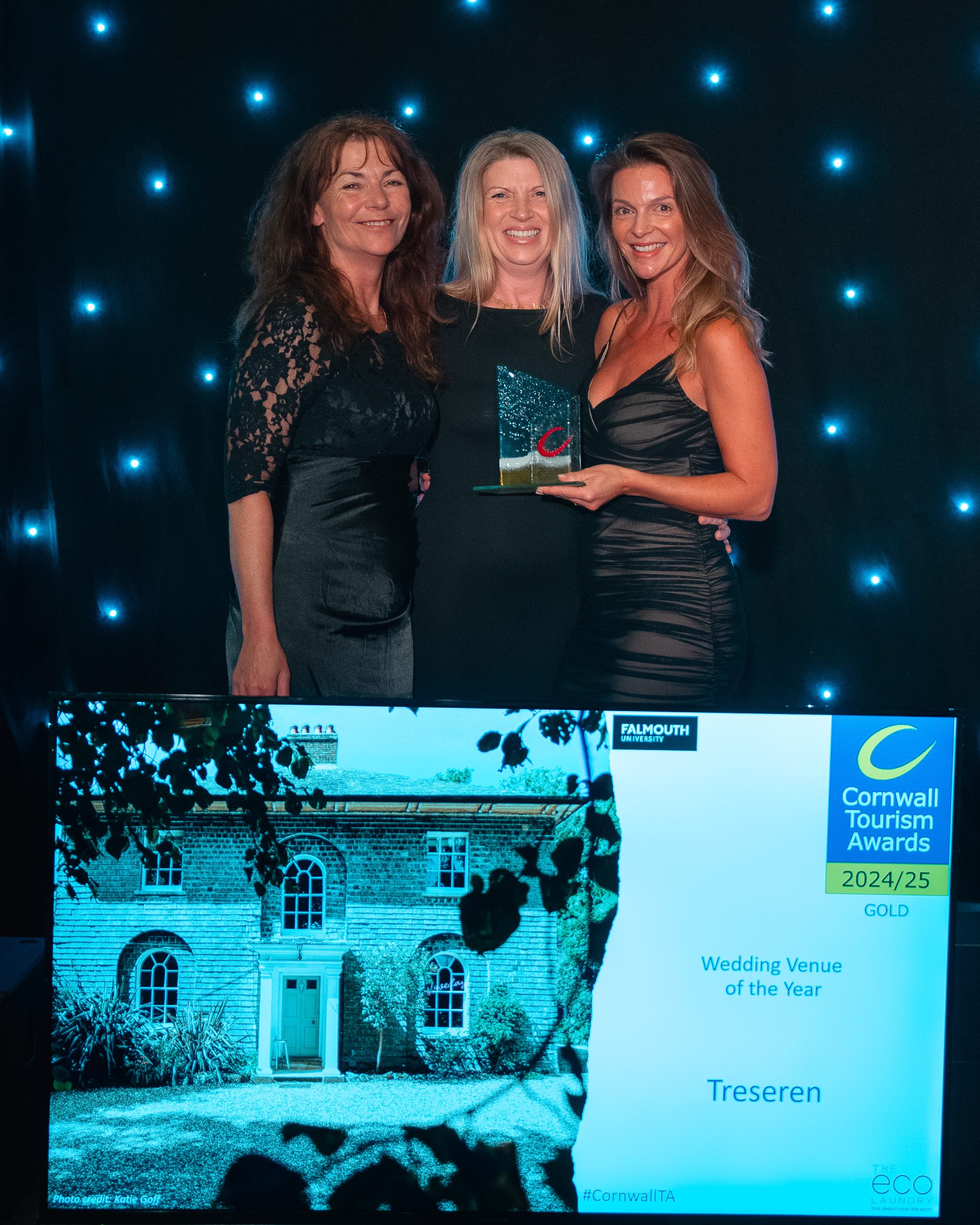 Treseren team winning award at Cornwall Tourism Awards for best wedding venue