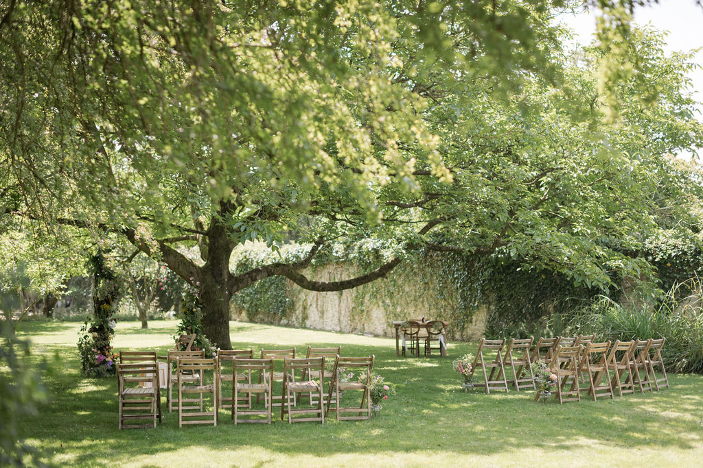 small wedding ceremony under walnut tree in Cornwall