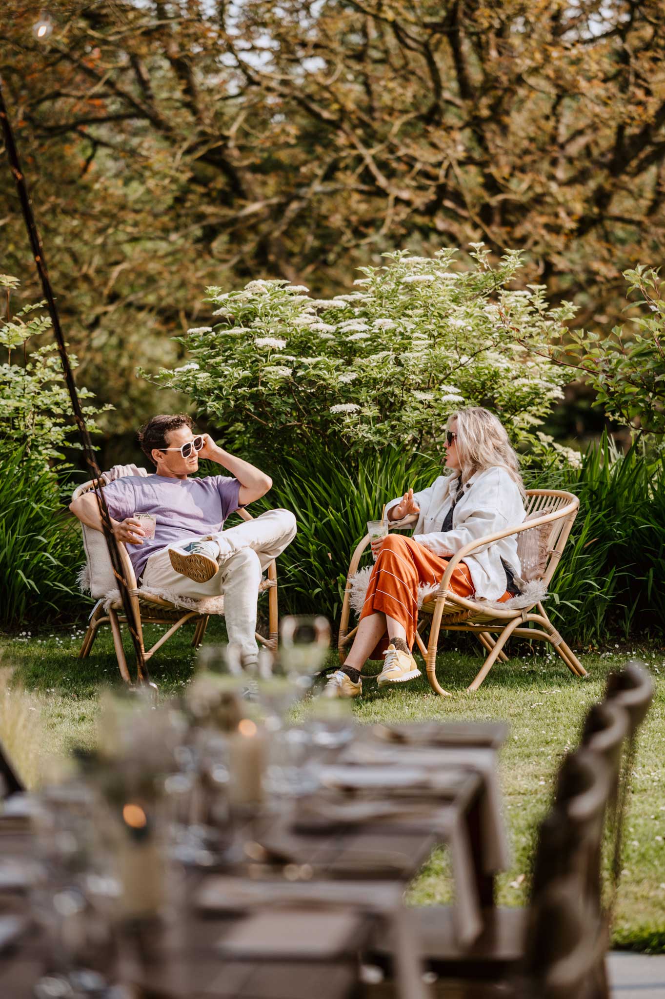 relaxing in the gardens at Adam Banks Supper club at Treseren