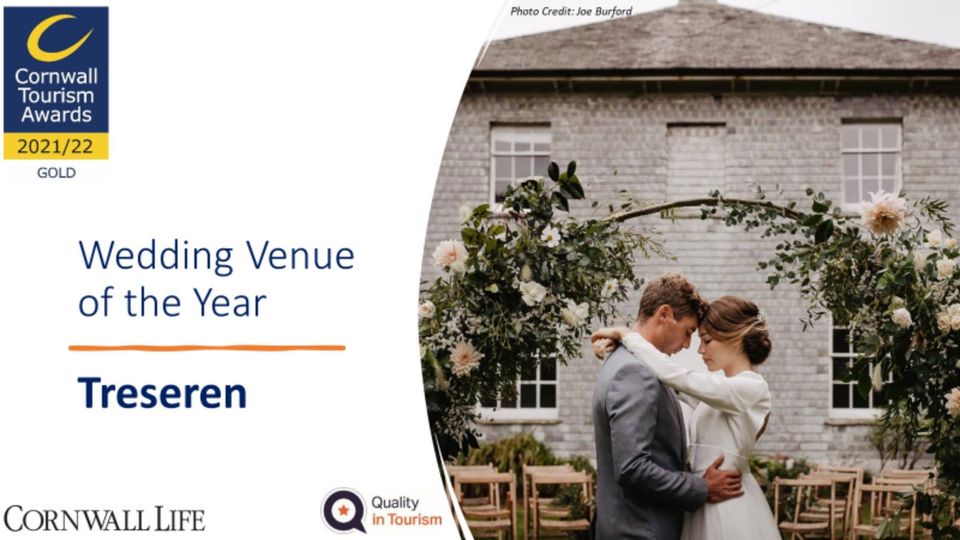 Treseren Wedding venue of the year Cornwall Tourism awards