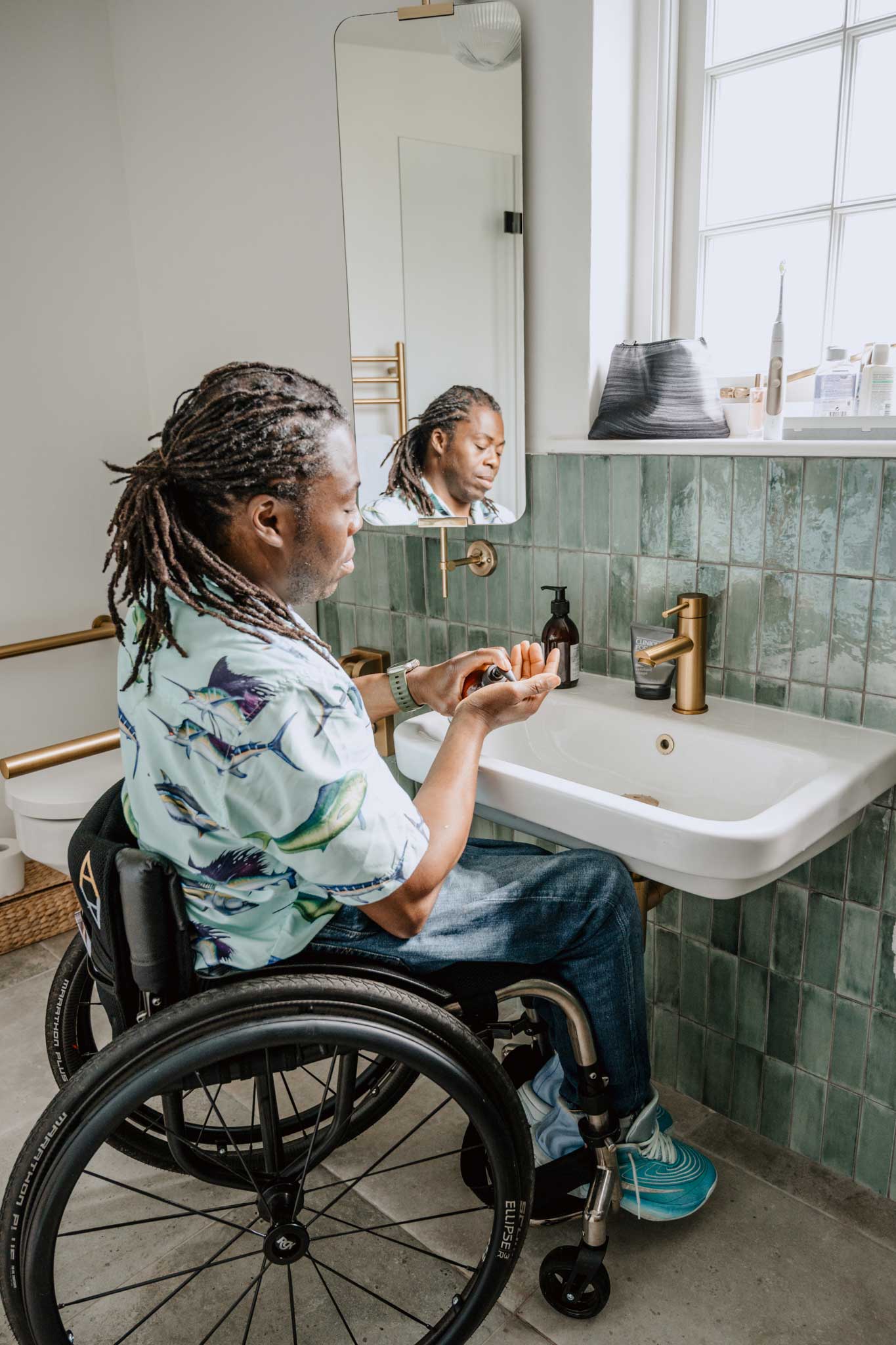 Ade Adepitan visiting wheelchair accessible wedding venue in Cornwall Treseren