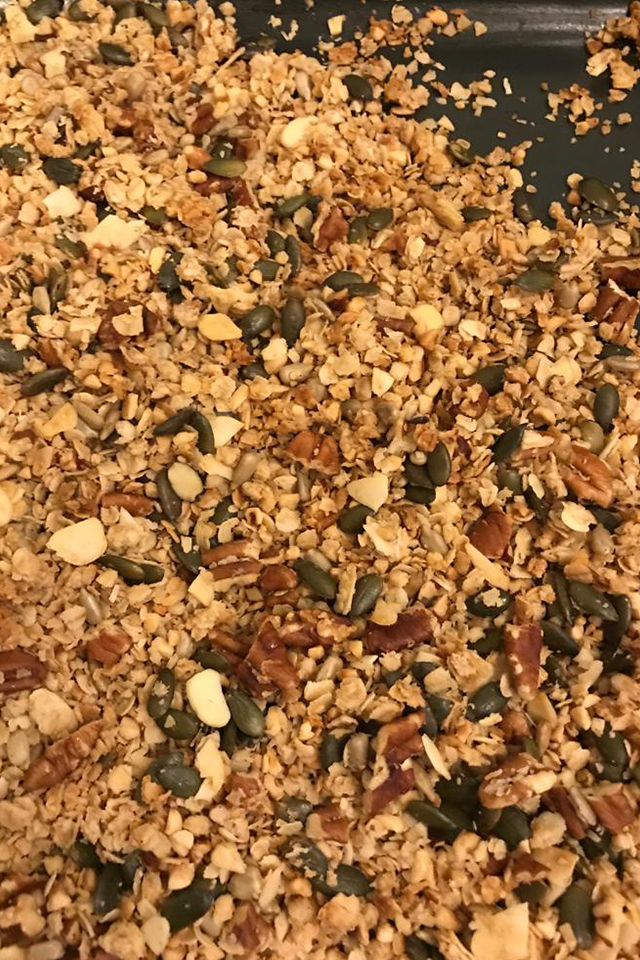 Tray of freshly toasted oats to make our home made granola recipe