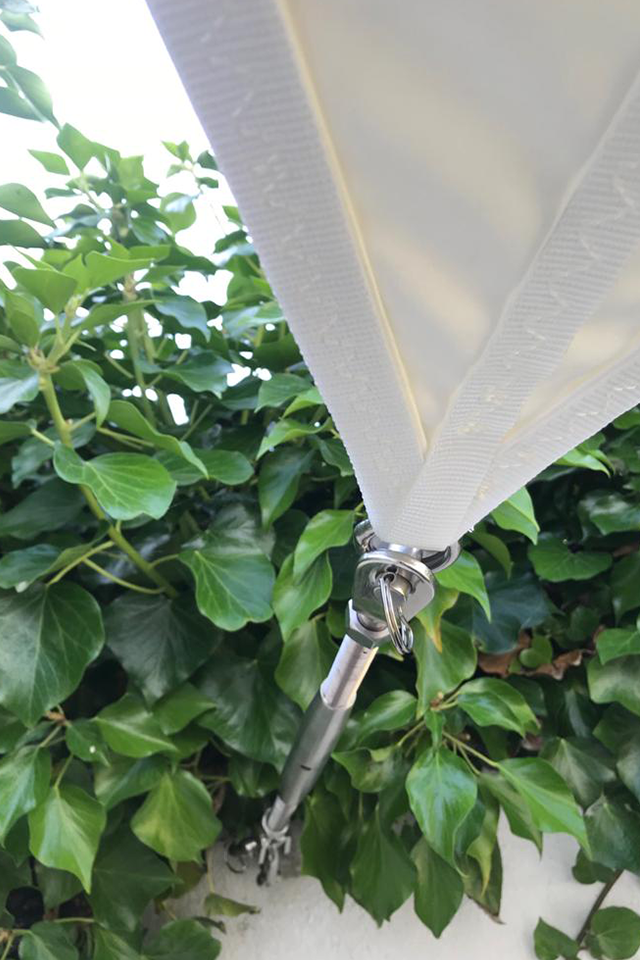 Metal fixings of bespoke shade sail canopy