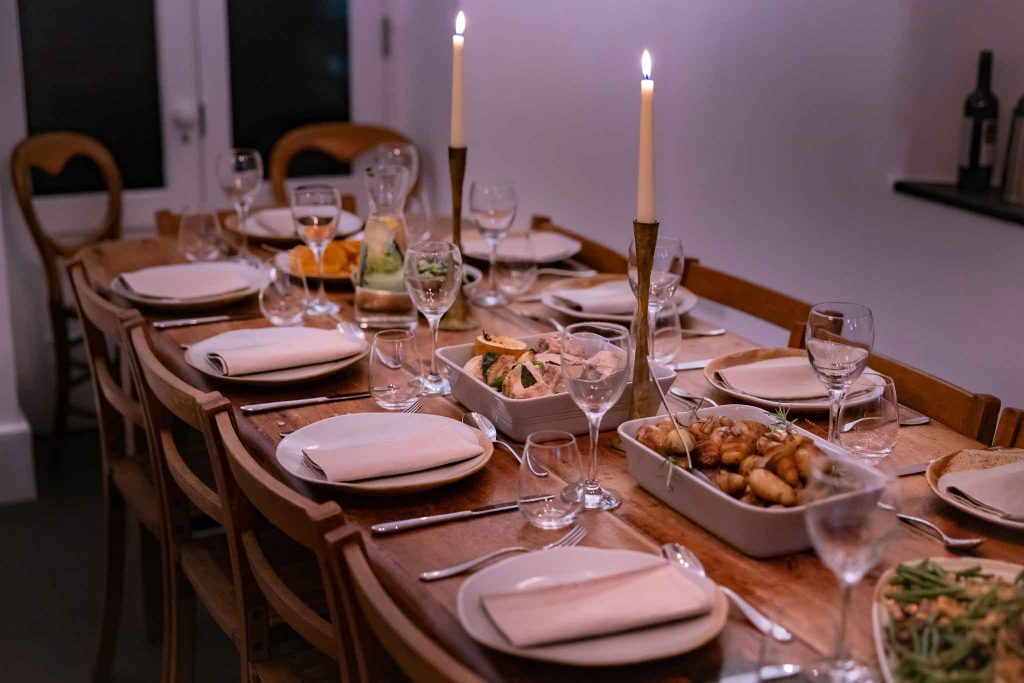Treseren welcome feast served to the table autumn with candles